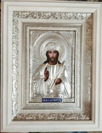 Икона Иисуса Христа "Господь Вседержитель" (20х26, серебрение)